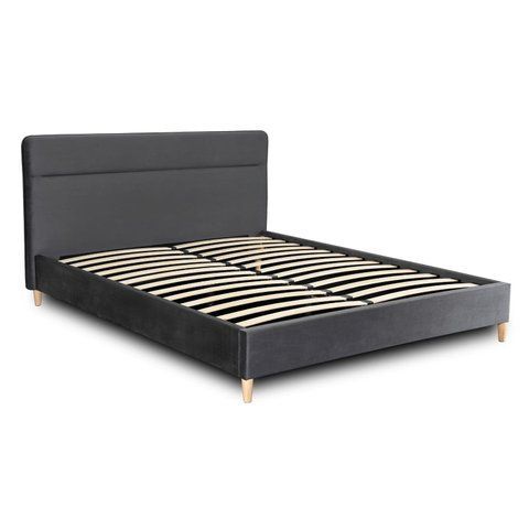 Кровать двуспальная бархатная MEBEL ELITE NICEA Velvet 160x200 см Серый фотография