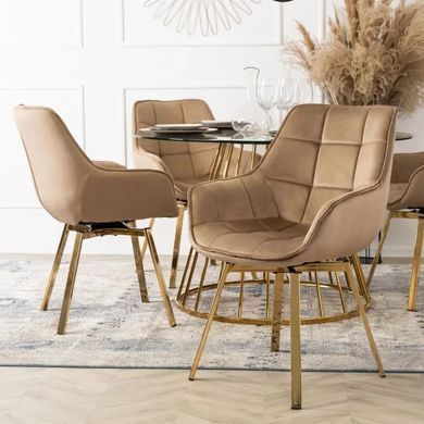 Стілець оксамитовий поворотний MEBEL ELITE MIA Velvet Бежевий фотографія