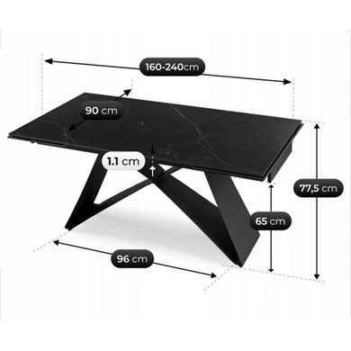 Стол раскладной MEBEL ELITE VICTOR 160(240)х90 см Черный мрамор фотография