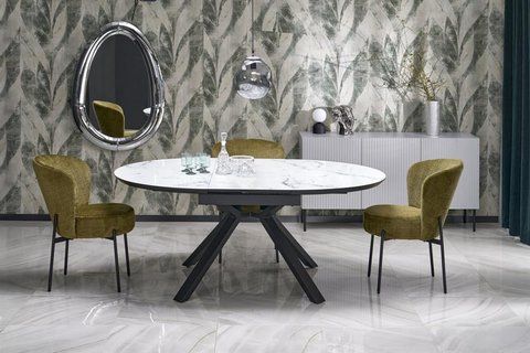 Стіл розкладний VERTIGO Halmar 130/180x130 Білий мармур/Чорний фотографія