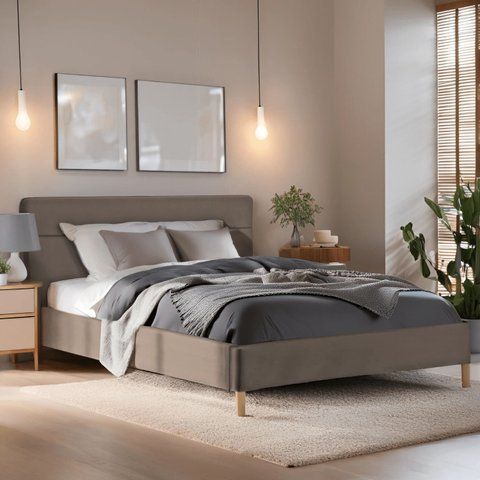 Кровать двуспальная бархатная MEBEL ELITE NICEA Velvet 160x200 см Беж фотография