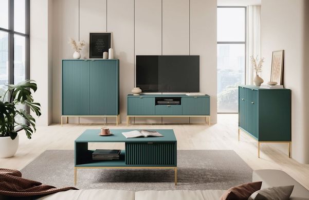 Тумба под телевизор Perfect Home Новая/Nova 1-дверная с 2 ящиками и золотыми ножками RTV154 Лабрадор фотография