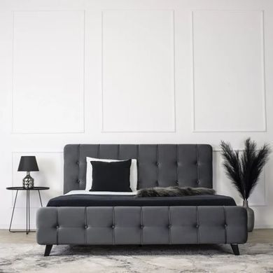 Кровать двуспальная бархатная MEBEL ELITE LINO Velvet 160x200 см Серый фотография