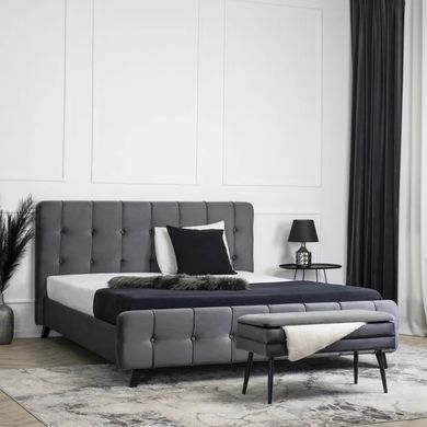 Кровать двуспальная бархатная MEBEL ELITE LINO Velvet 160x200 см Серый фотография