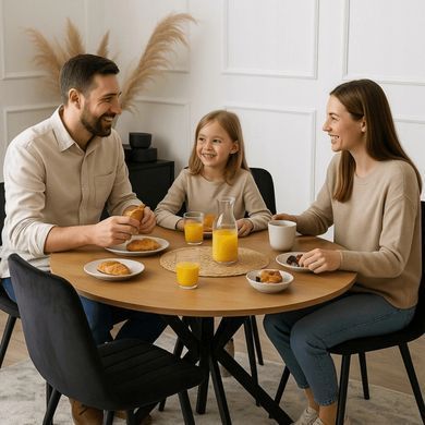 Стіл MEBEL ELITE LAUREN 80X80 Дуб золотий/ чорний фотографія