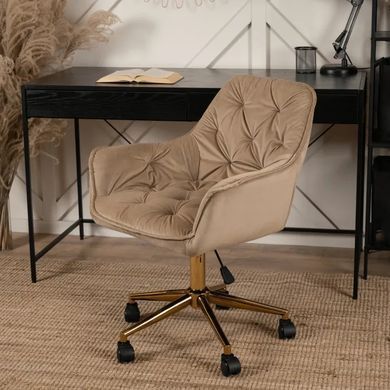 Стул офисный поворотный бархатный MEBEL ELITE MILAN Velvet Бежевый / Золотой фотография