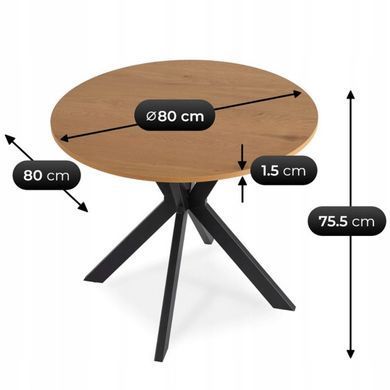 Стіл MEBEL ELITE LAUREN 80X80 Дуб золотий/ чорний фотографія