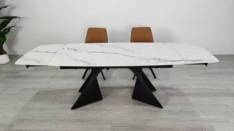 Раскладной стол EDMUND CERAMIC Intarsio 160(240)*90 белый мат/черный фотография