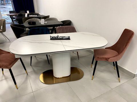Стіл розкладний TML-828 VETRO 160(200)x90 Білий Мармур / Золото фотографія