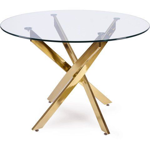 Стол MEBEL ELITE SALLO 100х100 см Прозрачный/Золото фотография