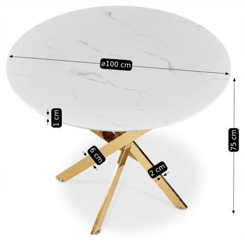 Стіл MEBEL ELITE BALI 100х100 см Білий/Золото фотографія