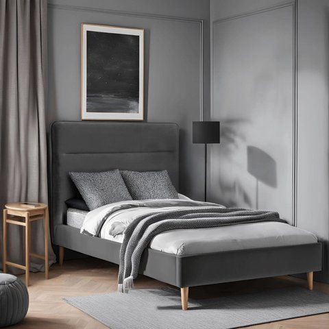 Кровать двуспальная бархатная MEBEL ELITE NICEA Velvet 90x200 см Серый фотография