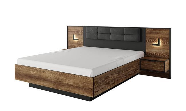 Ліжко з 2 тумбами СТОКГОЛЬМ Prestol 160x200 Каштан / Антрацит без основи під матрац фотографія