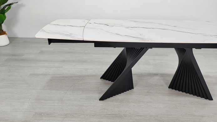 Стіл розкладний EDMUND CERAMIC Intarsio 160(240)*90 білий мат/чорний фотографія
