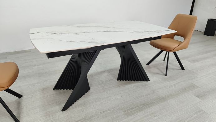 Стіл розкладний EDMUND CERAMIC Intarsio 160(240)*90 білий мат/чорний фотографія