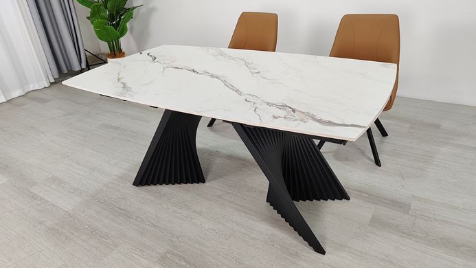 Стіл розкладний EDMUND CERAMIC Intarsio 160(240)*90 білий мат/чорний фотографія