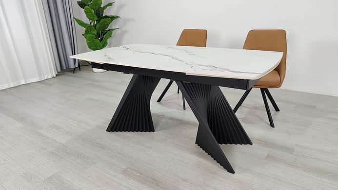 Стіл розкладний EDMUND CERAMIC Intarsio 160(240)*90 білий мат/чорний фотографія