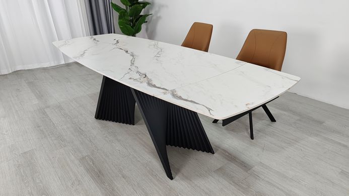 Стіл розкладний EDMUND CERAMIC Intarsio 160(240)*90 білий мат/чорний фотографія