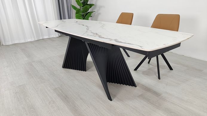 Стіл розкладний EDMUND CERAMIC Intarsio 160(240)*90 білий мат/чорний фотографія