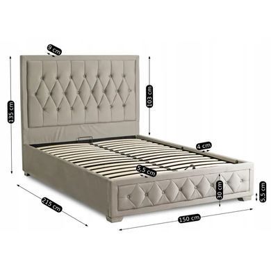 Ліжко двоспальне оксамитове MEBEL ELITE EVAN Velvet 140x200 см Сірий фотографія