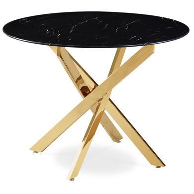 Стіл MEBEL ELITE BALI 100х100 см Чорний/Золото фотографія