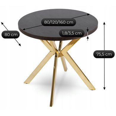 Стіл розкладний круглий MEBEL ELITE DORIAN 80(160)х80 см Чорний/золотий фотографія