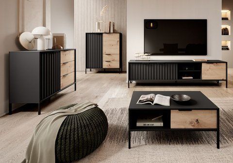 Стенка Perfect Home Рейв / Rave F Черный/дуб артизан фотография
