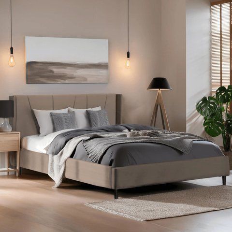 Кровать двуспальная бархатная 160x200 MEBEL ELITE SEWILLA Velvet Беж фотография