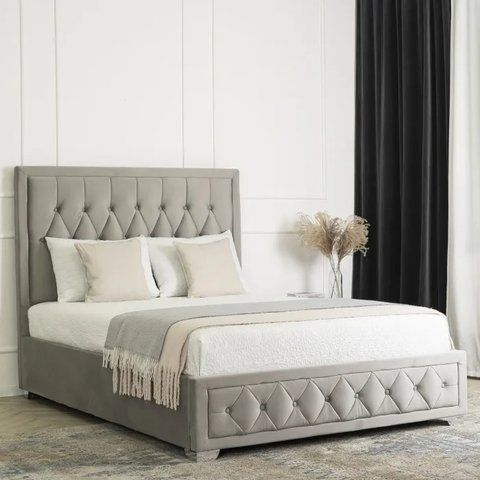 Кровать двуспальная бархатная MEBEL ELITE EVAN Velvet 140x200 см Серый фотография