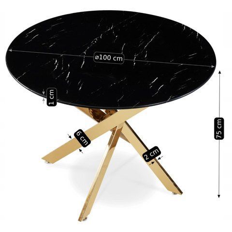 Стіл MEBEL ELITE BALI 100х100 см Чорний/Золото фотографія
