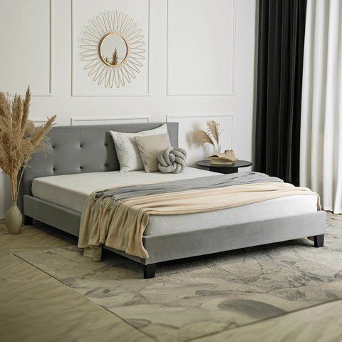 Кровать бархатная MEBEL ELITE BUENO Velvet 160x200 см Серый фотография