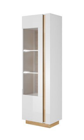 Витрина высокая Perfect Home Арко / Arco 1-дверная 1D1W/60 Белый глянец/дуб грандсон фотография