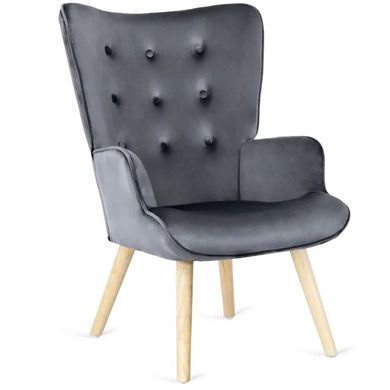 Кресло мягкое бархатное с подставкой для ног MEBEL ELITE LOZANO Velvet Серый фотография