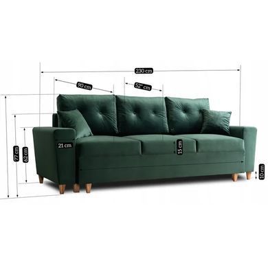 Диван 3-х местный бархатный MEBEL ELITE EMIL Velvet 230 см Зеленый фотография