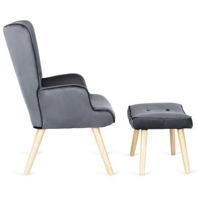 Кресло мягкое бархатное с подставкой для ног MEBEL ELITE LOZANO Velvet Серый фотография