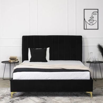 Кровать двуспальная бархатная MEBEL ELITE MARCELO Velvet 160x200 см Черный фотография
