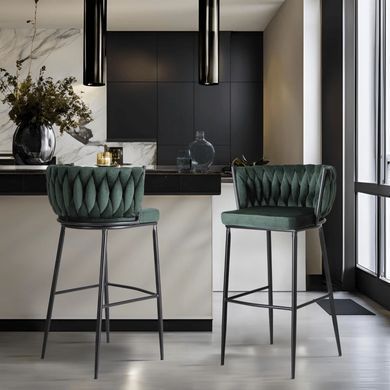 Барний стілець оксамитовий MEBEL ELITE FLORES Velvet чорний / зелений фотографія