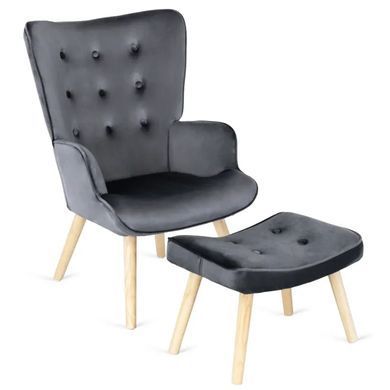 Кресло мягкое бархатное с подставкой для ног MEBEL ELITE LOZANO Velvet Серый фотография