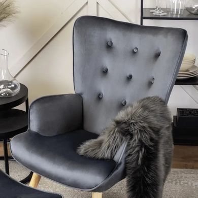 Кресло мягкое бархатное с подставкой для ног MEBEL ELITE LOZANO Velvet Серый фотография