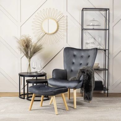 Кресло мягкое бархатное с подставкой для ног MEBEL ELITE LOZANO Velvet Серый фотография