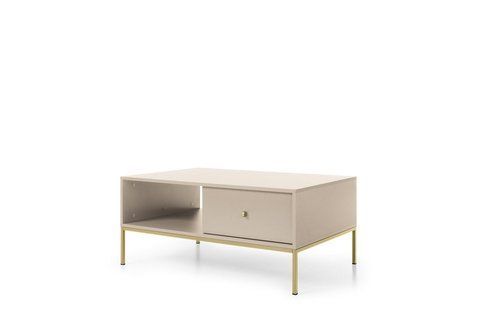 Стіл журнальний Perfect Home Моно / Mono з 2 шухлядами та золотими ніжками ML104 Беж пісочний фотографія