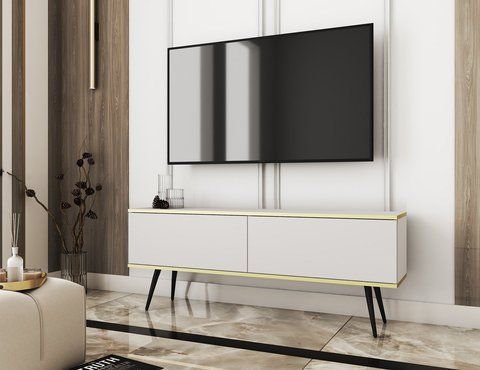 Тумба під телевізор Perfect Home Оро / Oro 2-дверна з чорними ніжками RTV135 Білий фотографія