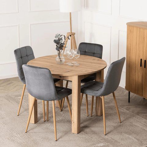 Комплект стол MEBEL ELITE HARRY 102(142)х102 см, дубовый ремесленник, и 4 стульев FREDY, серого цвета фотография