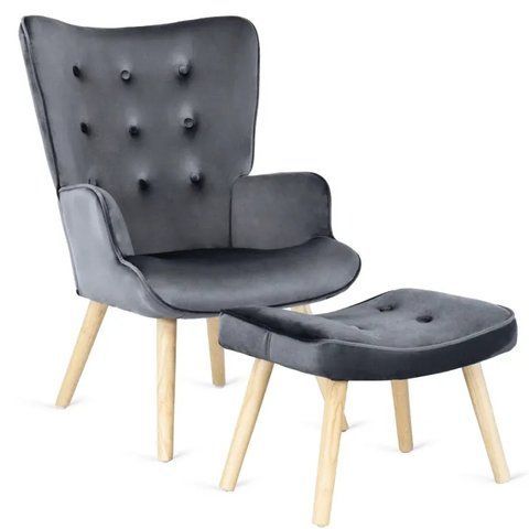 Крісло м'яке оксамитове з підставкою для ніг MEBEL ELITE LOZANO Velvet Сірий фотографія