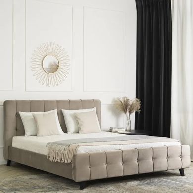 Ліжко двоспальне оксамитове MEBEL ELITE LINO Velvet, 160x200 см, Бежевий фотографія