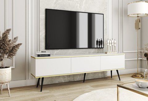 Тумба під телевізор Perfect Home Оро / Oro 3-дверна з чорними ніжками RTV175 Білий фотографія