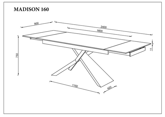Стіл розкладний MADISON CERAMIC Intarsio 160(240)*90 чорний мат/чорний фотографія