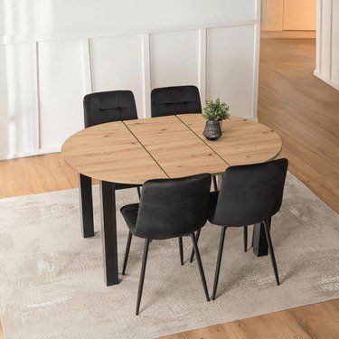 Комплект стіл MEBEL ELITE HARRY 102(142)х102 см дуб Artisan/чорний, та 4 стільців PERU, чорного кольору фотографія