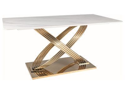Стіл Обідній HERMES 160x90 Signal Білий Мармур / Золото фотографія