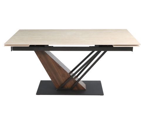 Раскладной стол FERNANDO CERAMIC Intarsio 160(220)*90 травертин мат/темный орех фотография